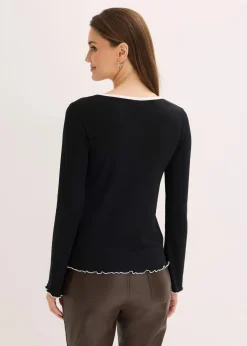 bonprix Shirts & Tops^Ripp-Shirt schwarz mit wollweiß
