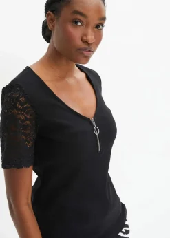 bonprix Shirts & Tops^Rippshirt aus Baumwolle schwarz