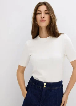bonprix Shirts & Tops^Rippshirt aus softem Viskose-Mix wollweiß