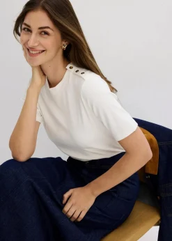 bonprix Shirts & Tops^Rippshirt aus softem Viskose-Mix wollweiß