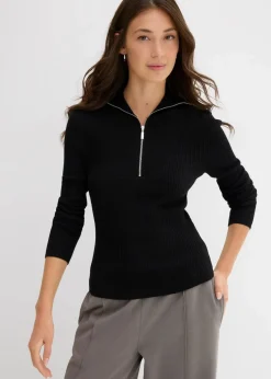 bonprix Shirts & Tops|Nachhaltigere Materialien^Rippshirt aus softem Viskose-Mix schwarz