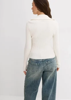 bonprix Nachhaltigere Materialien|Shirts & Tops^Rippshirt aus softem Viskose-Mix wollweiß