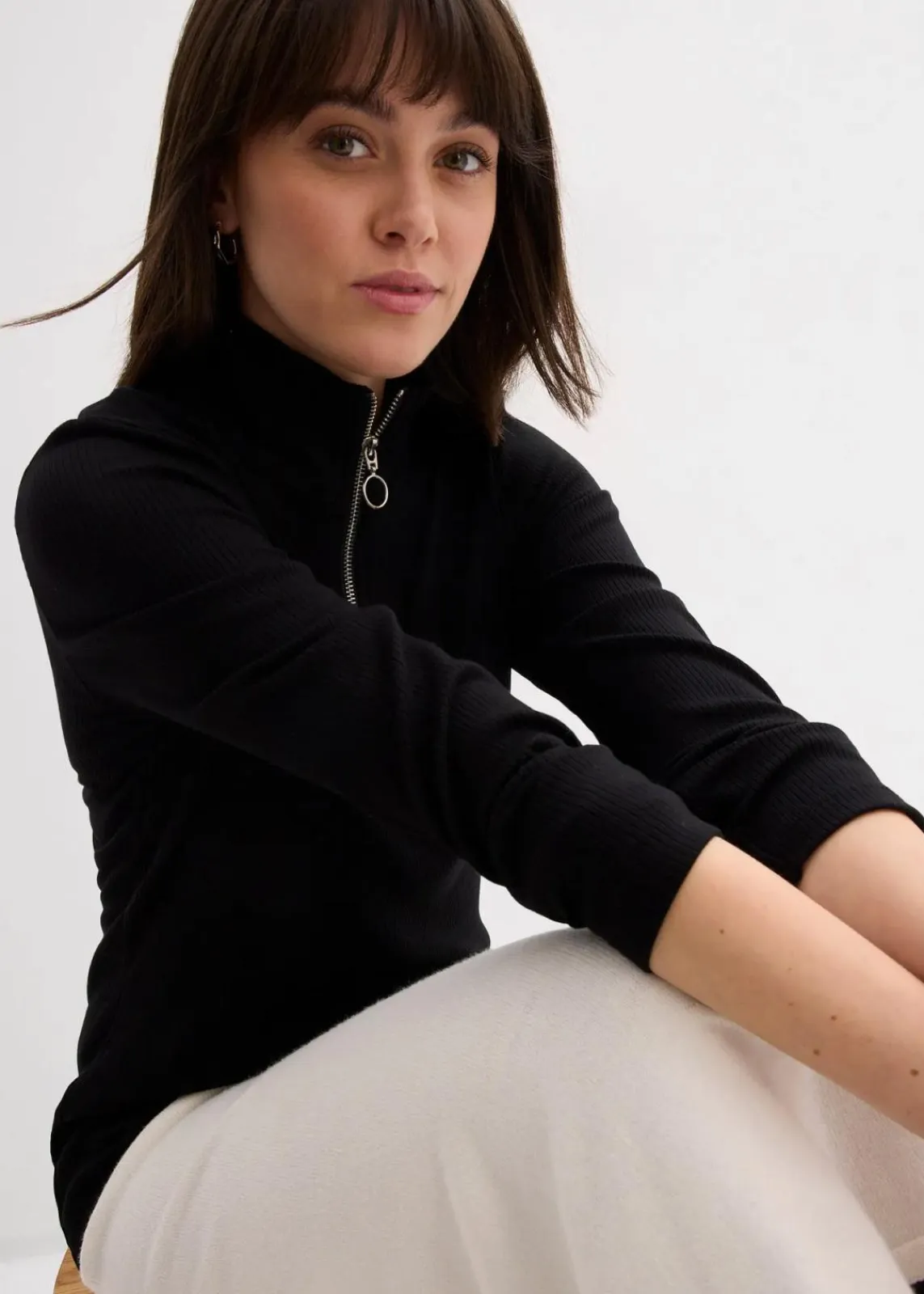 bonprix Shirts & Tops^Rippshirt aus softem Viskose-Mix schwarz