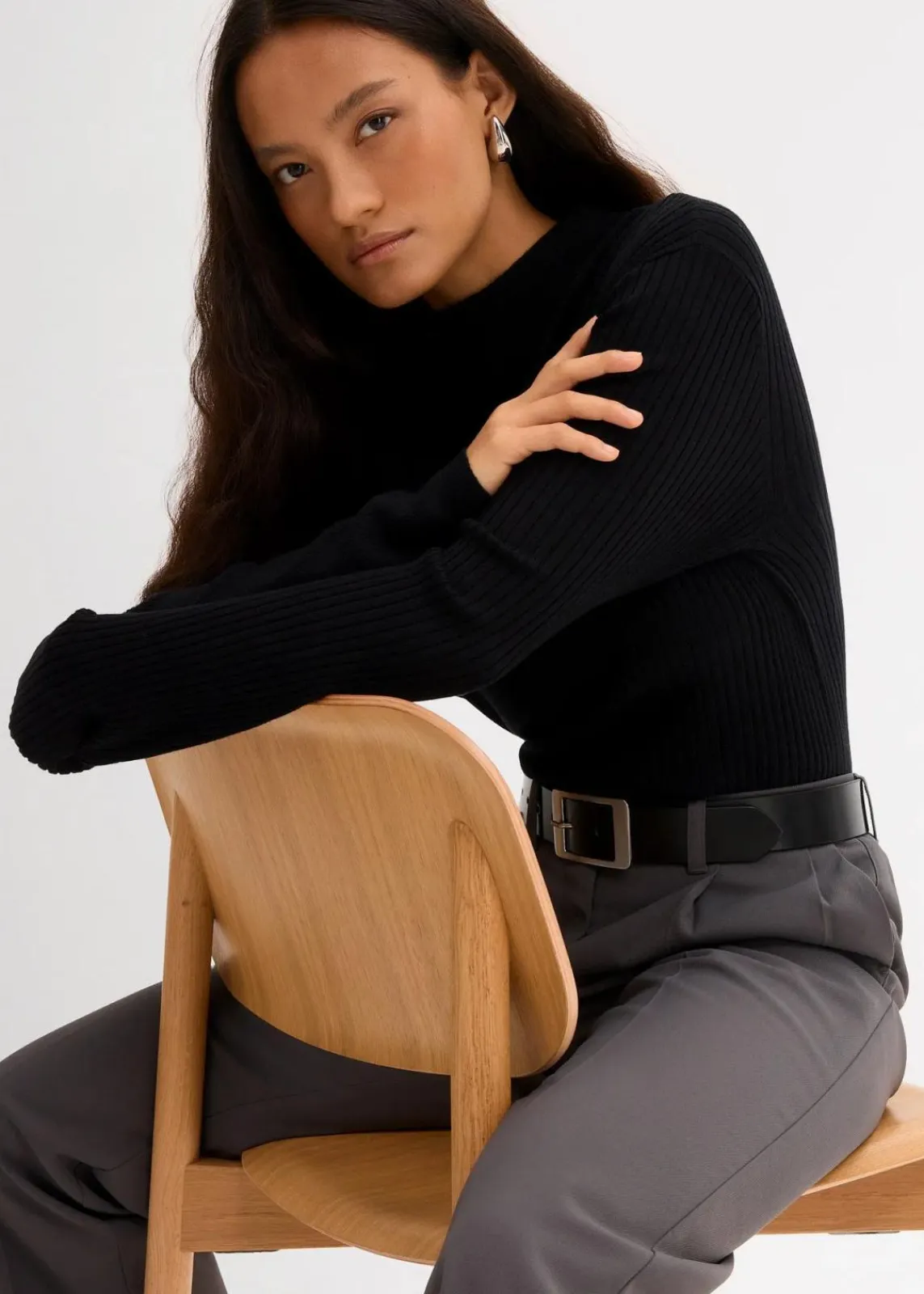 bonprix Shirts & Tops^Rippshirt aus Viskose-Mix schwarz