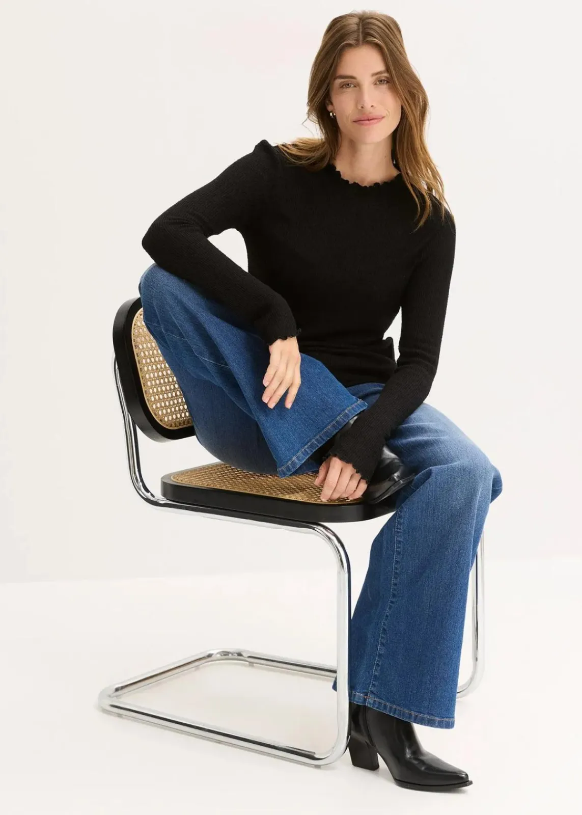 bonprix Shirts & Tops^Rippshirt aus Viskose-Mix schwarz
