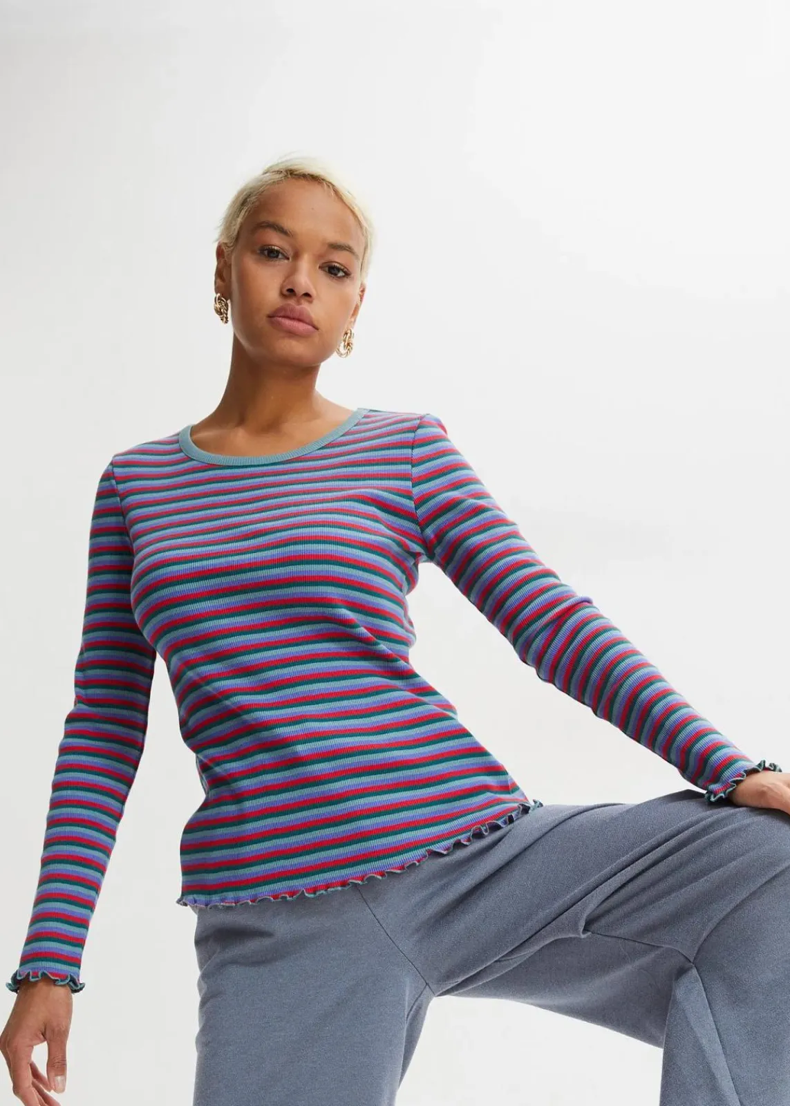 bonprix Shirts & Tops^Rippshirt gestreift aus Bio-Baumwolle petrol/mineralblau/lilablau/tomatenrot gestreift