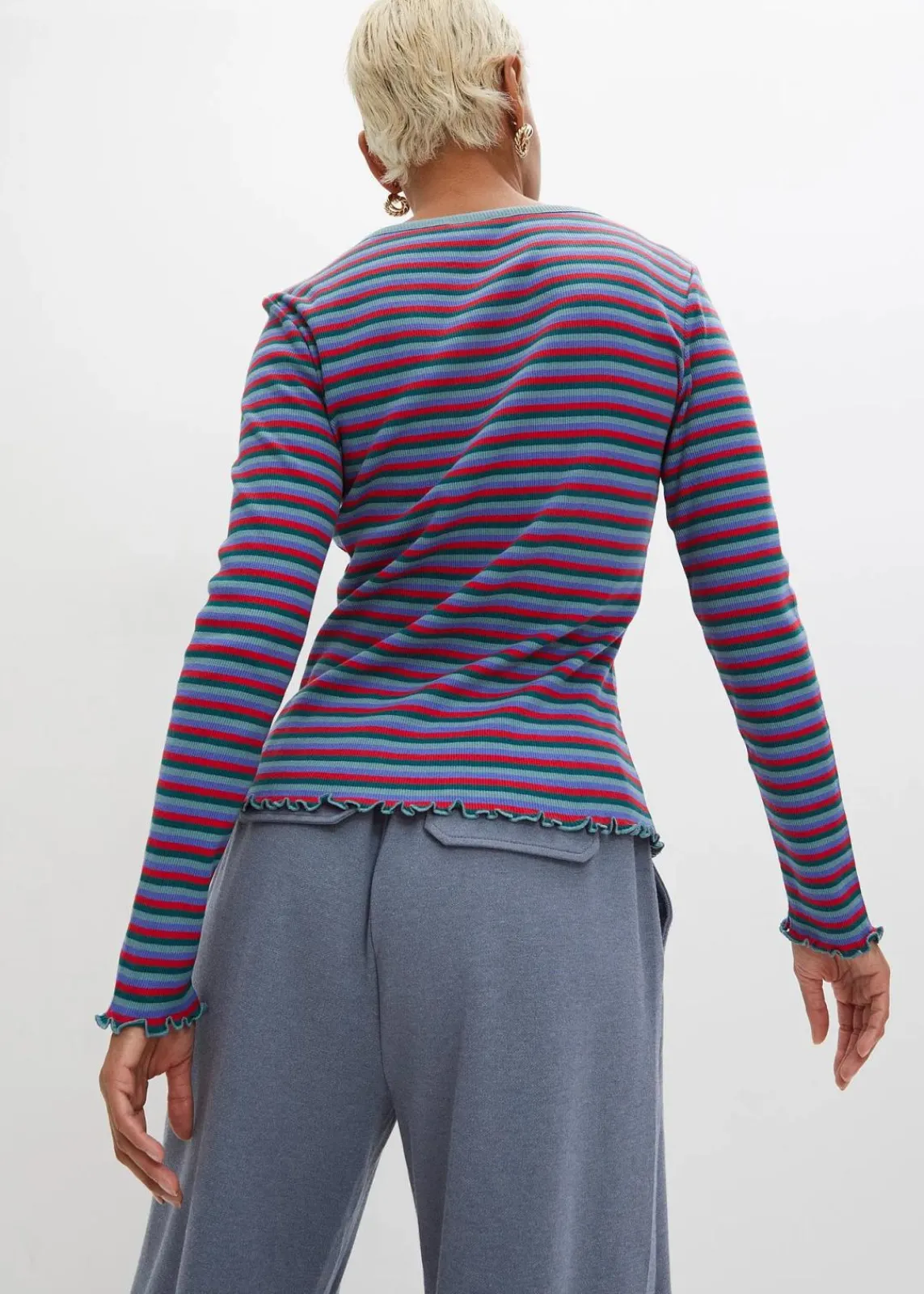 bonprix Shirts & Tops^Rippshirt gestreift aus Bio-Baumwolle petrol/mineralblau/lilablau/tomatenrot gestreift