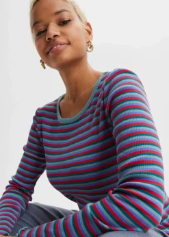 bonprix Shirts & Tops^Rippshirt gestreift aus Bio-Baumwolle petrol/mineralblau/lilablau/tomatenrot gestreift