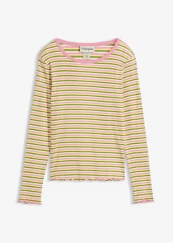 bonprix Shirts & Tops^Rippshirt gestreift aus Bio-Baumwolle wollweiß/moos/hellgelb/rauchorchidee gestreift
