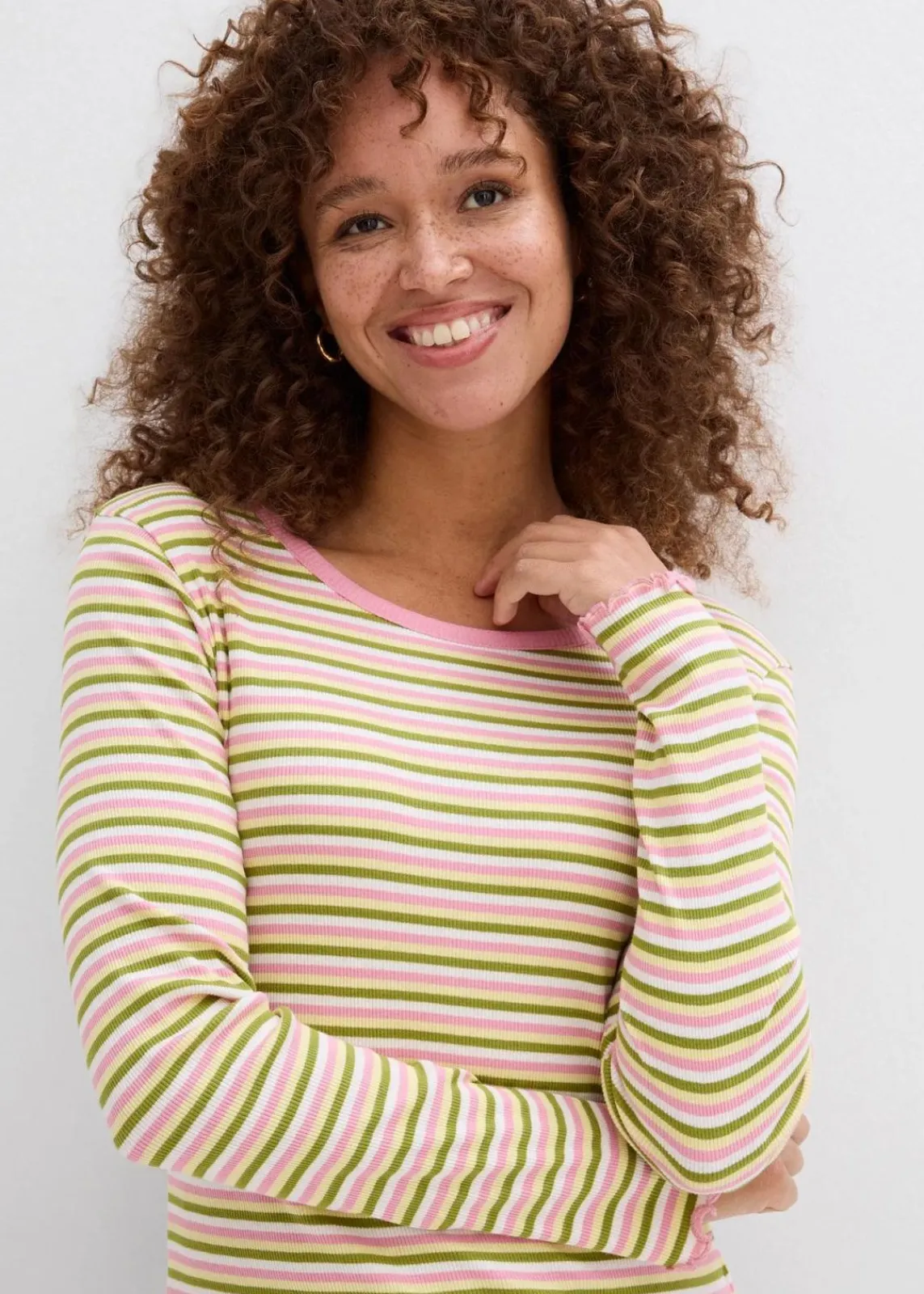 bonprix Shirts & Tops^Rippshirt gestreift aus Bio-Baumwolle wollweiß/moos/hellgelb/rauchorchidee gestreift
