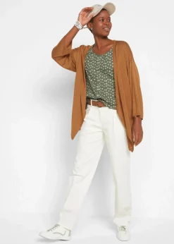 bonprix Shirts & Tops^Ripp-Shirt mit Blumendruck, Halbarm oliv geblümt