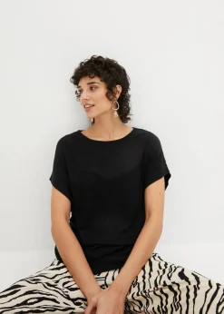 bonprix Shirts & Tops^Rippshirt mit Fledermausärmeln schwarz