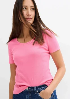 bonprix Bekleidung·Röcke|Basics^Rippshirt mit reiner Bio-Baumwolle (2er Pack) schwarz/flamingopink