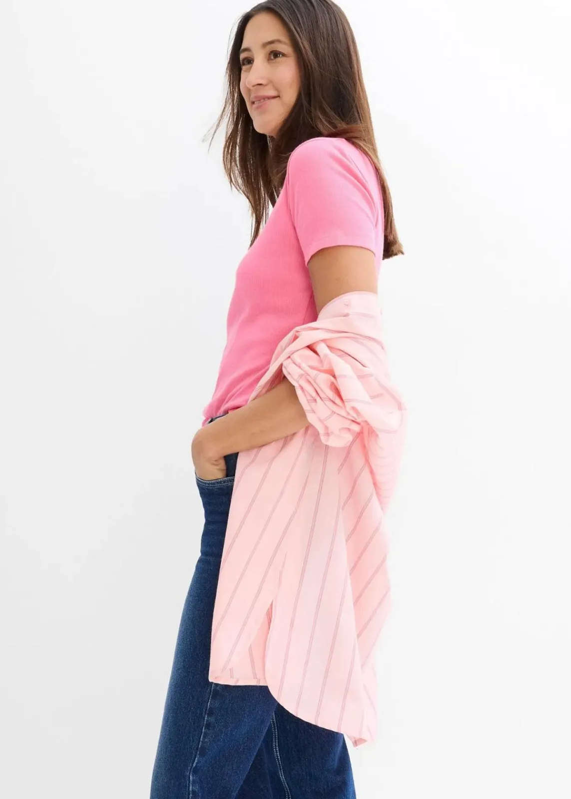 bonprix Bekleidung·Röcke|Basics^Rippshirt mit reiner Bio-Baumwolle (2er Pack) schwarz/flamingopink
