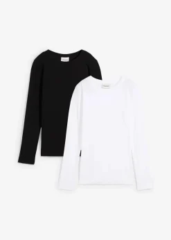 bonprix Shirts & Tops|Basics^Rippshirt mit reiner Bio-Baumwolle, (2er Pack) schwarz/weiß