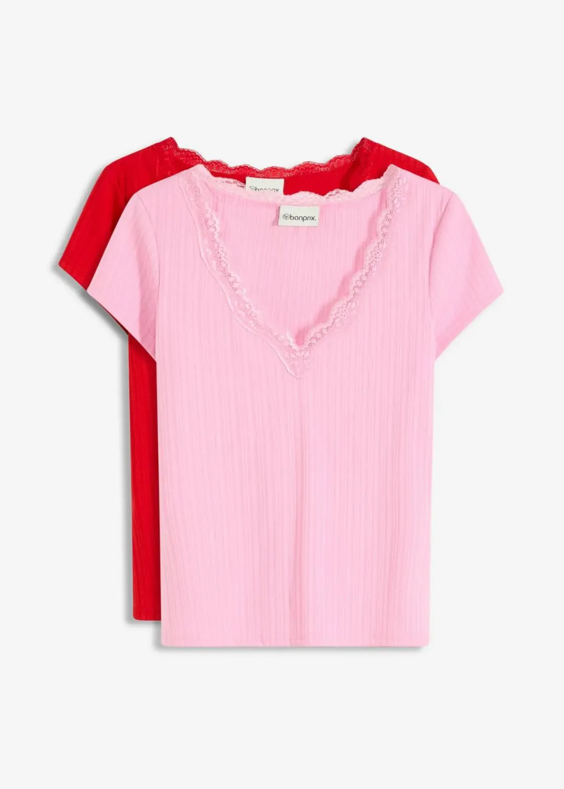 bonprix Shirts & Tops^Rippshirt mit Spitzendetail (2er Pack) erdbeere/rosa