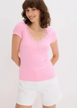 bonprix Shirts & Tops^Rippshirt mit Spitzendetail (2er Pack) erdbeere/rosa