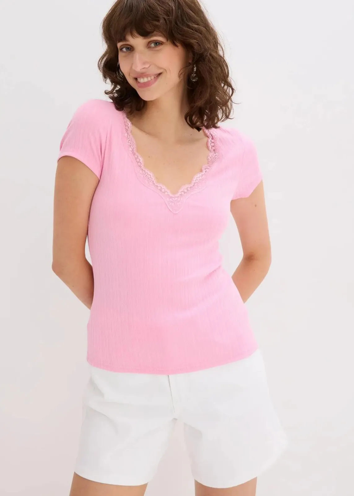 bonprix Shirts & Tops^Rippshirt mit Spitzendetail (2er Pack) erdbeere/rosa