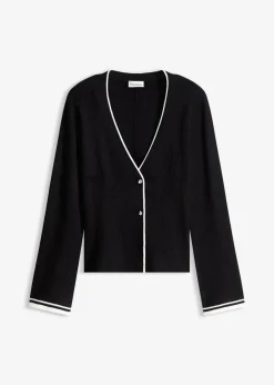 bonprix Bekleidung·Umstandsmode|Bekleidung·Jeans^Ripp-Strickjacke aus Viskose-Mix schwarz mit wollweiß