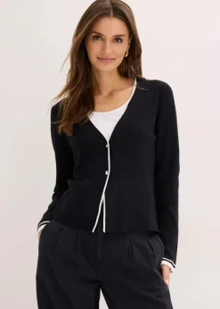 bonprix Bekleidung·Umstandsmode|Bekleidung·Jeans^Ripp-Strickjacke aus Viskose-Mix schwarz mit wollweiß