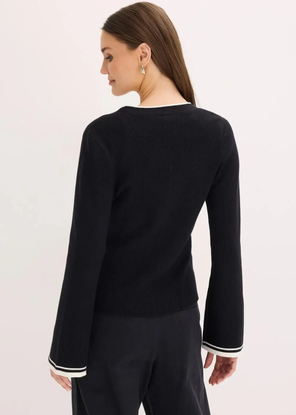 bonprix Bekleidung·Umstandsmode|Bekleidung·Jeans^Ripp-Strickjacke aus Viskose-Mix schwarz mit wollweiß
