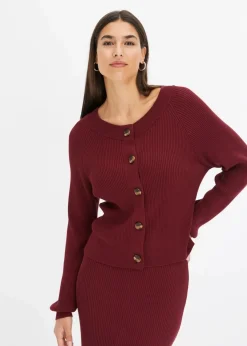 bonprix Bekleidung·Umstandsmode|Bekleidung·Jeans^Ripp-Strickjacke in Viskose-Mix rubinrot