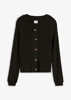 bonprix Pullover & Strickjacken|Strickmode^Ripp-Strickjacke in Viskose-Mix schwarz