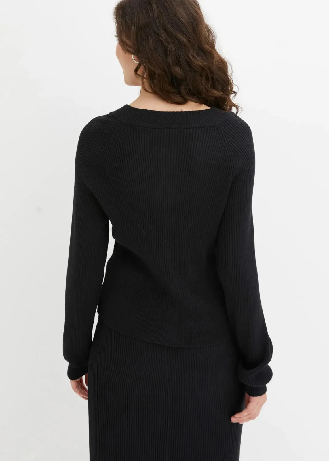 bonprix Pullover & Strickjacken|Strickmode^Ripp-Strickjacke in Viskose-Mix schwarz