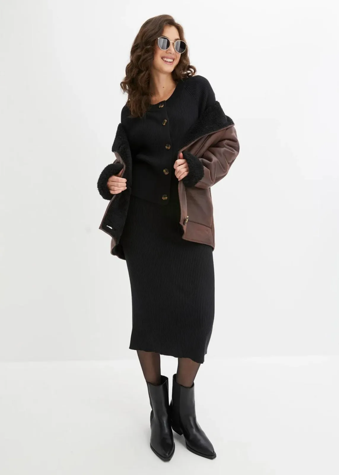 bonprix Pullover & Strickjacken|Strickmode^Ripp-Strickjacke in Viskose-Mix schwarz