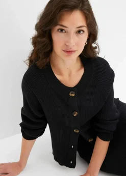 bonprix Pullover & Strickjacken|Strickmode^Ripp-Strickjacke in Viskose-Mix schwarz