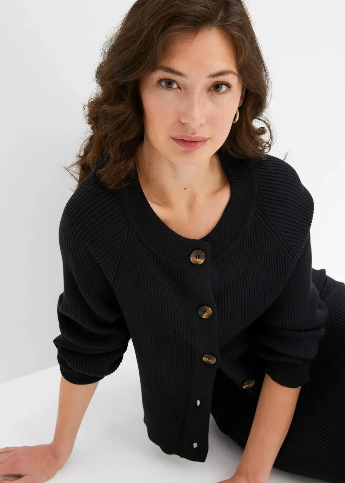 bonprix Pullover & Strickjacken|Strickmode^Ripp-Strickjacke in Viskose-Mix schwarz