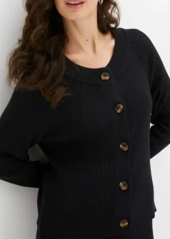 bonprix Pullover & Strickjacken|Strickmode^Ripp-Strickjacke in Viskose-Mix schwarz
