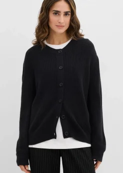 bonprix Pullover & Strickjacken|Basics^Rippstrickjacke, Rundhals schwarz