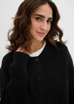 bonprix Pullover & Strickjacken|Basics^Rippstrickjacke, Rundhals schwarz