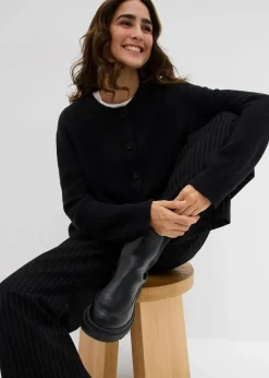 bonprix Pullover & Strickjacken|Basics^Rippstrickjacke, Rundhals schwarz