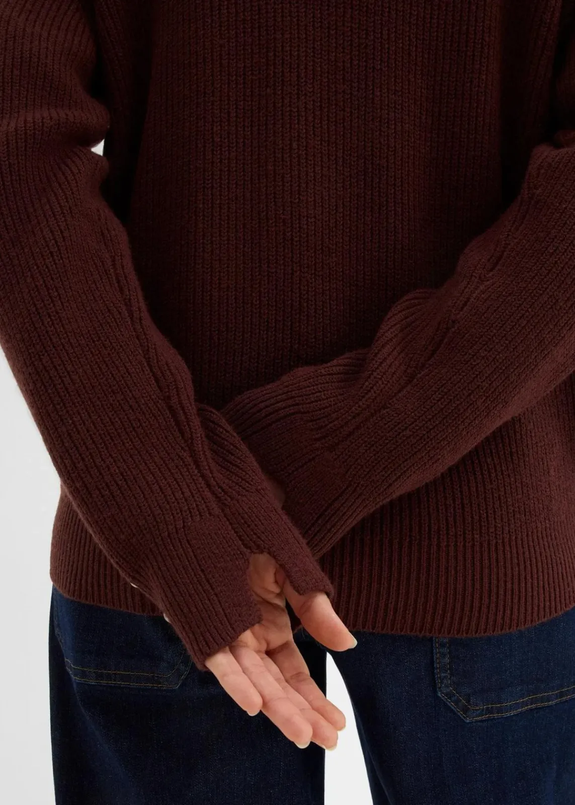 bonprix Bekleidung·Umstandsmode|Bekleidung·Röcke^Rippstrickjacke, Rundhals kaffeebraun