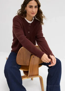 bonprix Bekleidung·Umstandsmode|Bekleidung·Röcke^Rippstrickjacke, Rundhals kaffeebraun