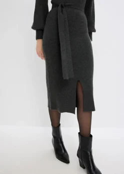 bonprix Kleider|Strickmode^Ripp-Strickkleid aus fließendem Viskose-Mix anthrazit meliert