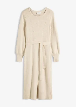 bonprix Bekleidung·Umstandsmode|Bekleidung·Pullover & Strickjacken^Ripp-Strickkleid aus fließendem Viskose-Mix kieselbeige meliert