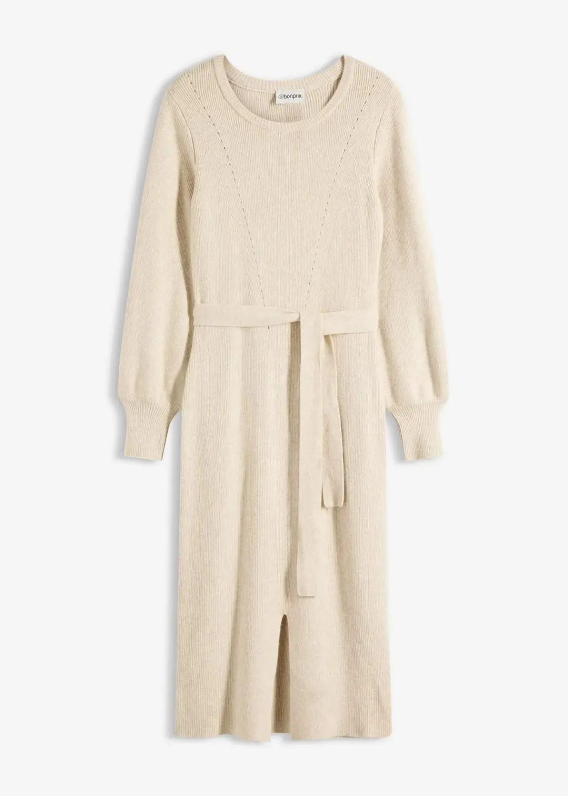 bonprix Bekleidung·Umstandsmode|Bekleidung·Pullover & Strickjacken^Ripp-Strickkleid aus fließendem Viskose-Mix kieselbeige meliert