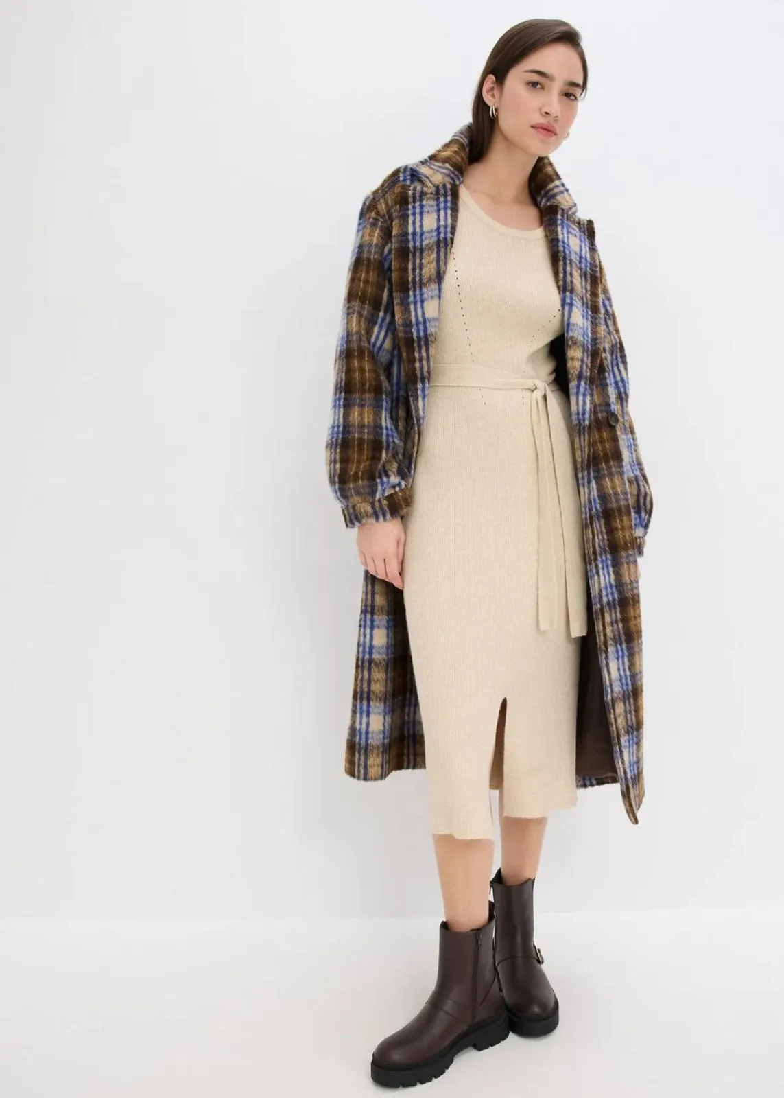 bonprix Bekleidung·Umstandsmode|Bekleidung·Pullover & Strickjacken^Ripp-Strickkleid aus fließendem Viskose-Mix kieselbeige meliert