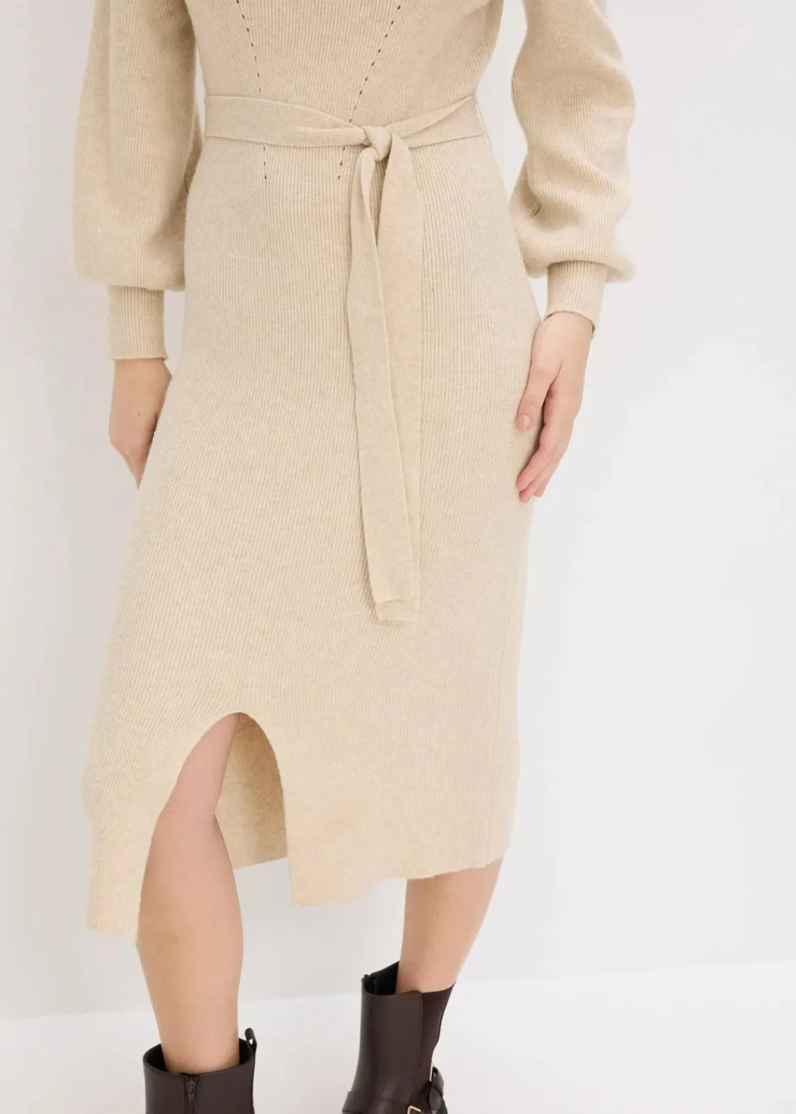 bonprix Bekleidung·Umstandsmode|Bekleidung·Pullover & Strickjacken^Ripp-Strickkleid aus fließendem Viskose-Mix kieselbeige meliert