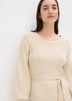 bonprix Bekleidung·Umstandsmode|Bekleidung·Pullover & Strickjacken^Ripp-Strickkleid aus fließendem Viskose-Mix kieselbeige meliert