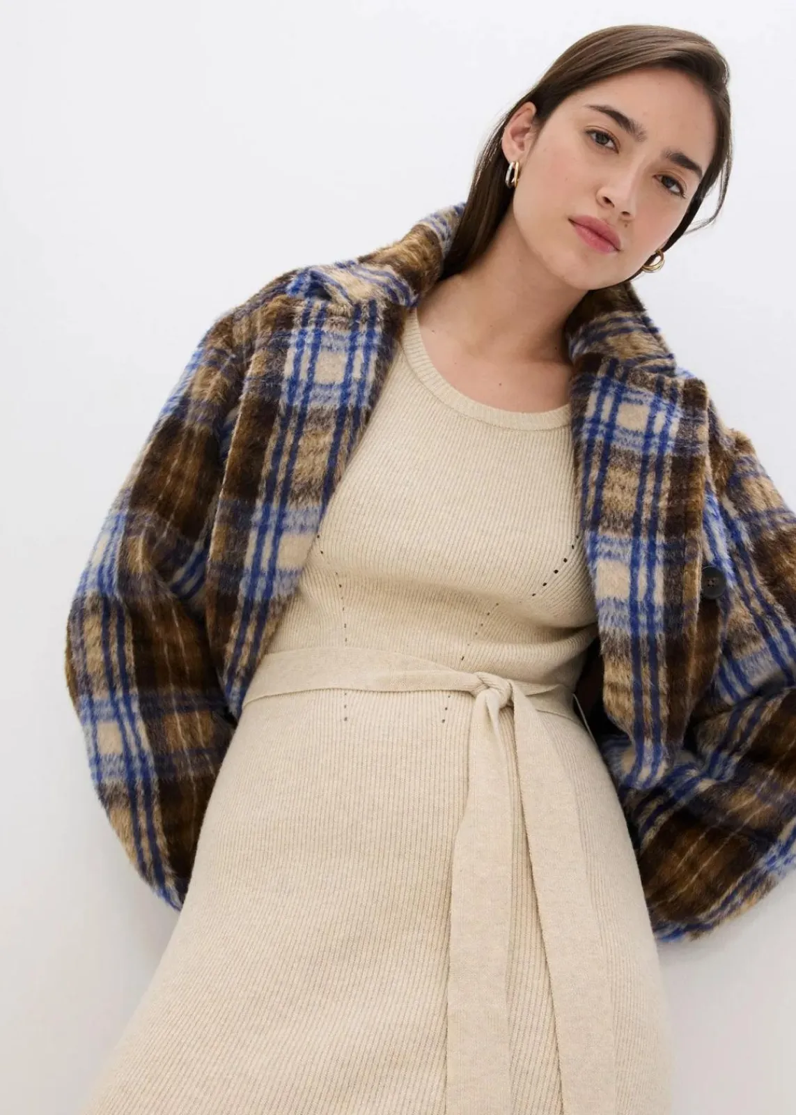 bonprix Bekleidung·Umstandsmode|Bekleidung·Pullover & Strickjacken^Ripp-Strickkleid aus fließendem Viskose-Mix kieselbeige meliert
