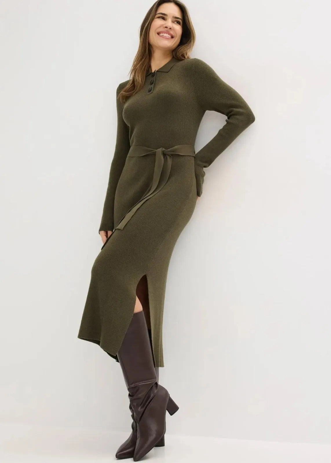 bonprix Bekleidung·Umstandsmode|Strickmode^Ripp-Strickkleid aus Viskose-Mix dunkeloliv