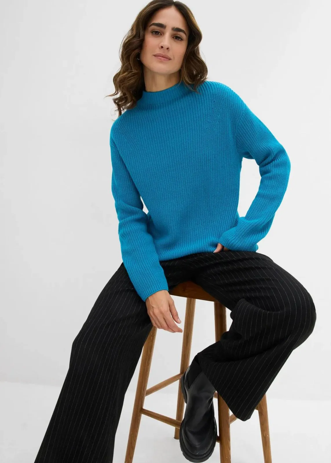 bonprix Bekleidung·Umstandsmode|Strickmode^Rippstrickpullover aus reiner Bio-Baumwolle atlantiktürkis