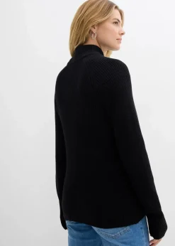 bonprix Bekleidung·Umstandsmode|Strickmode^Rippstrickpullover aus reiner Bio-Baumwolle schwarz