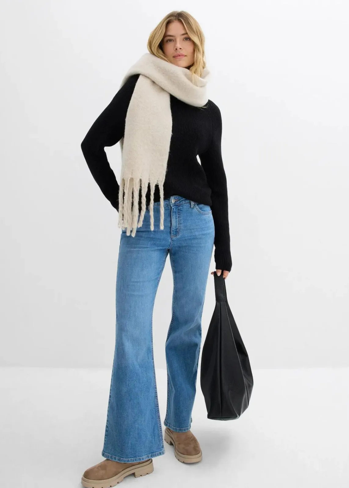 bonprix Bekleidung·Umstandsmode|Strickmode^Rippstrickpullover aus reiner Bio-Baumwolle schwarz