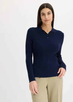 bonprix Nachhaltigere Materialien^Ripp-Strickpullover aus Viskose-Mix dunkelblau