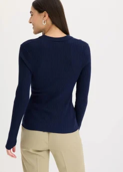 bonprix Nachhaltigere Materialien^Ripp-Strickpullover aus Viskose-Mix dunkelblau